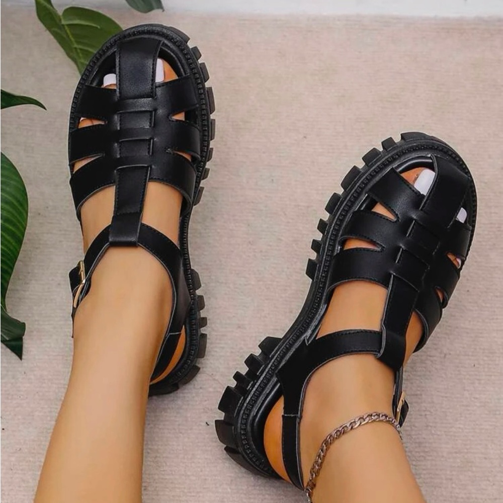 Bucket detail wedge sandals